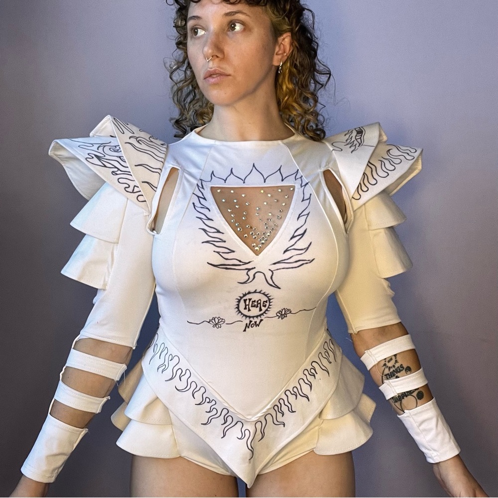 Futuristic Illustrated White Bodysuit